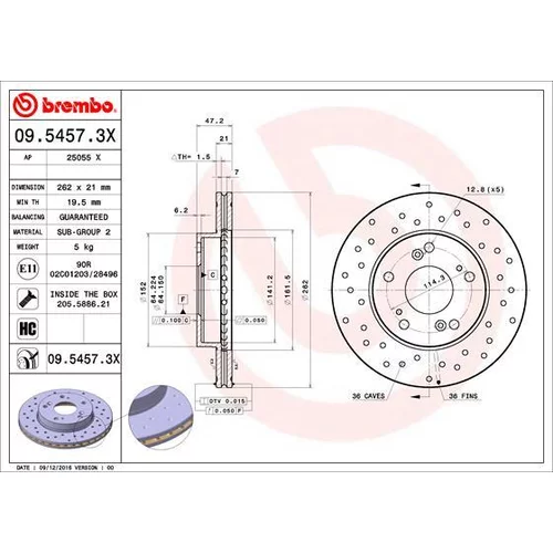 Brzdový kotúč BREMBO 09.5457.3X