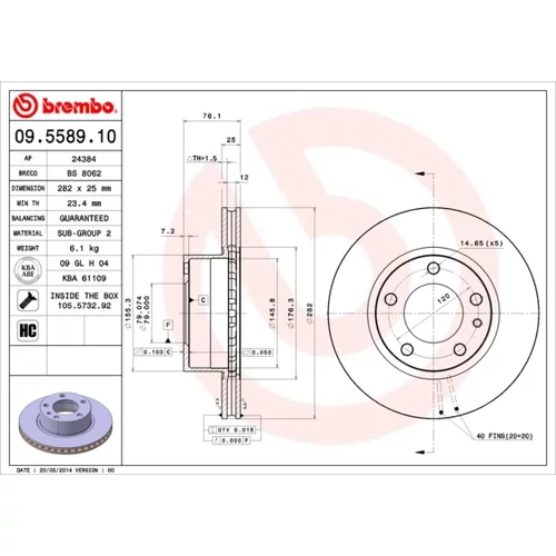 Brzdový kotúč BREMBO 09.5589.10