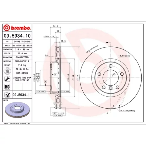 Brzdový kotúč BREMBO 09.5934.11