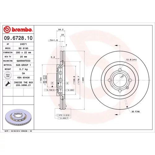 Brzdový kotúč BREMBO 09.6728.10