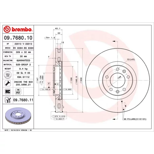 Brzdový kotúč BREMBO 09.7680.11