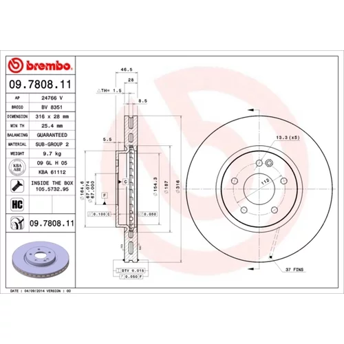 Brzdový kotúč BREMBO 09.7808.11