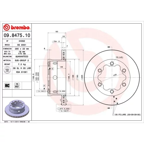 Brzdový kotúč BREMBO 09.8475.10