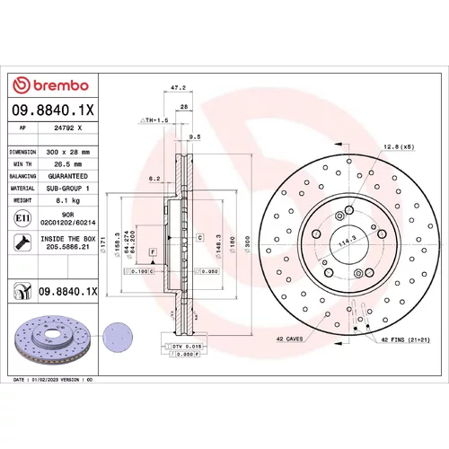 Brzdový kotúč BREMBO 09.8840.1X