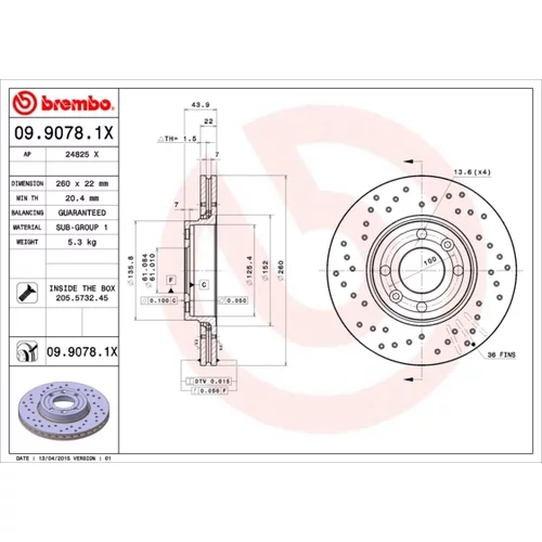 Brzdový kotúč BREMBO 09.9078.1X