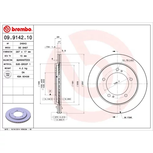 Brzdový kotúč BREMBO 09.9142.10