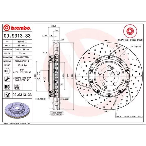 Brzdový kotúč BREMBO 09.9313.33