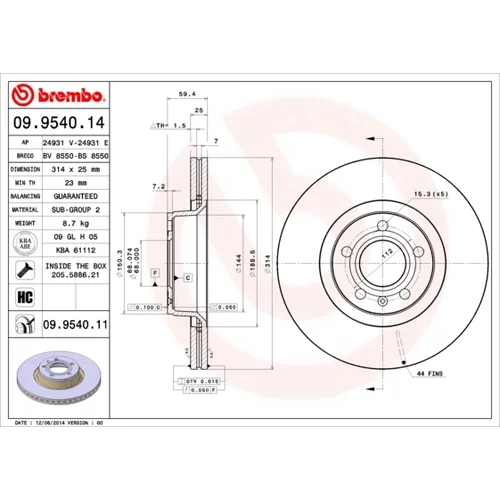 Brzdový kotúč BREMBO 09.9540.11