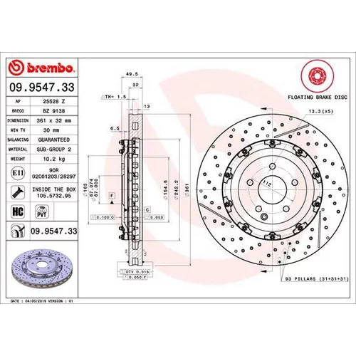 Brzdový kotúč BREMBO 09.9547.33