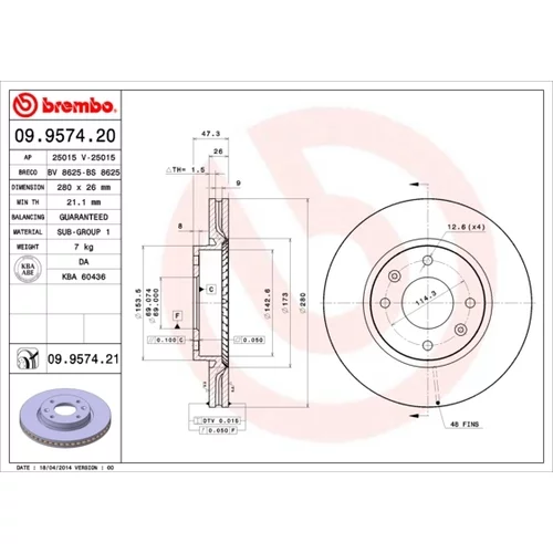 Brzdový kotúč BREMBO 09.9574.21