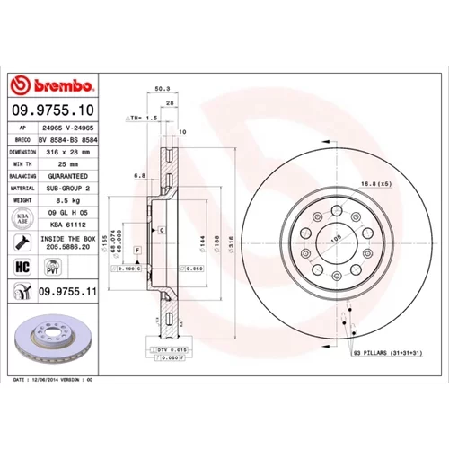 Brzdový kotúč BREMBO 09.9755.11