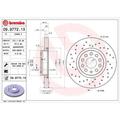 Brzdový kotúč BREMBO 09.9772.1X