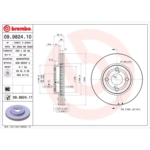 Brzdový kotúč BREMBO 09.9824.11