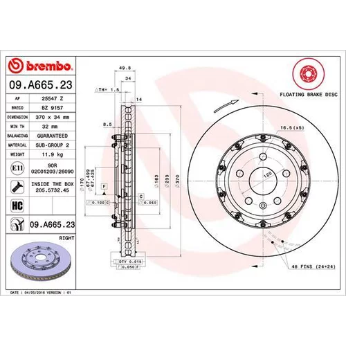 Brzdový kotúč BREMBO 09.A665.23