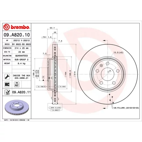 Brzdový kotúč BREMBO 09.A820.11