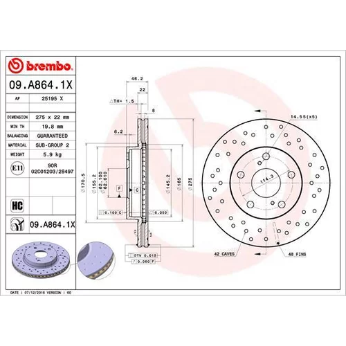 Brzdový kotúč BREMBO 09.A864.1X