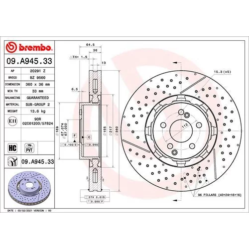 Brzdový kotúč BREMBO 09.A945.33