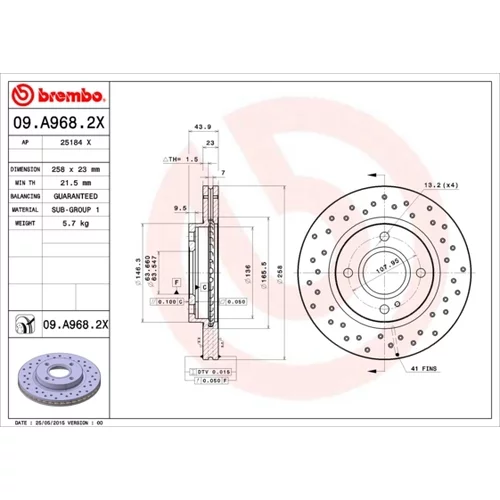 Brzdový kotúč BREMBO 09.A968.2X