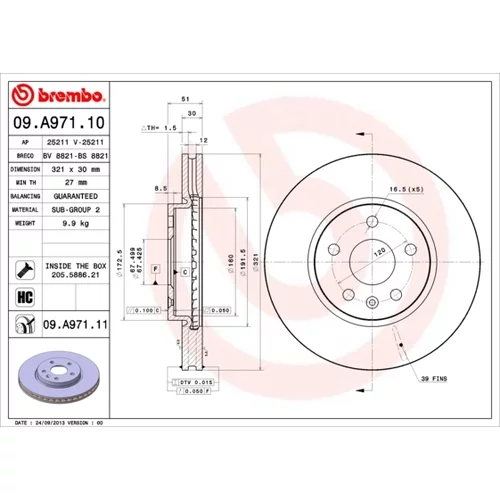 Brzdový kotúč BREMBO 09.A971.11