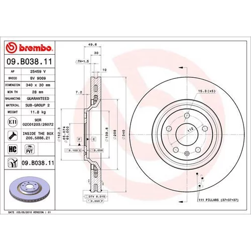 Brzdový kotúč BREMBO 09.B038.11