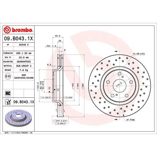 Brzdový kotúč BREMBO 09.B043.1X