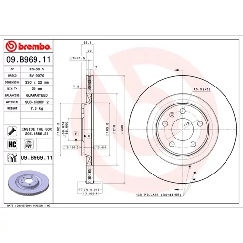 Brzdový kotúč BREMBO 09.B969.11