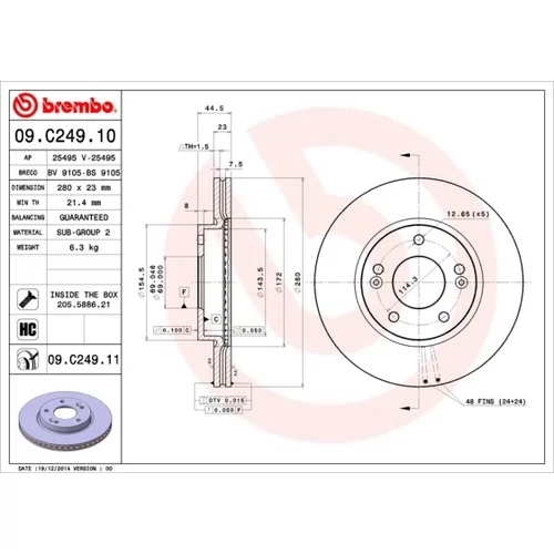 Brzdový kotúč BREMBO 09.C249.11