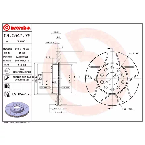 Brzdový kotúč 09.C547.75 /BREMBO/