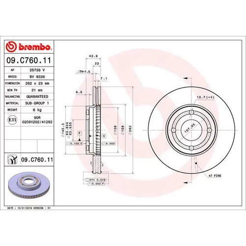 Brzdový kotúč BREMBO 09.C760.11