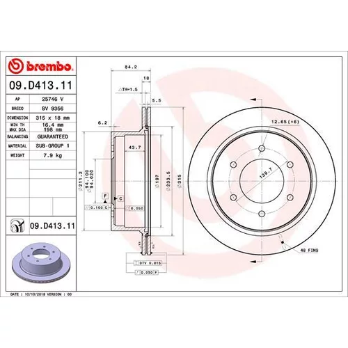 Brzdový kotúč BREMBO 09.D413.11