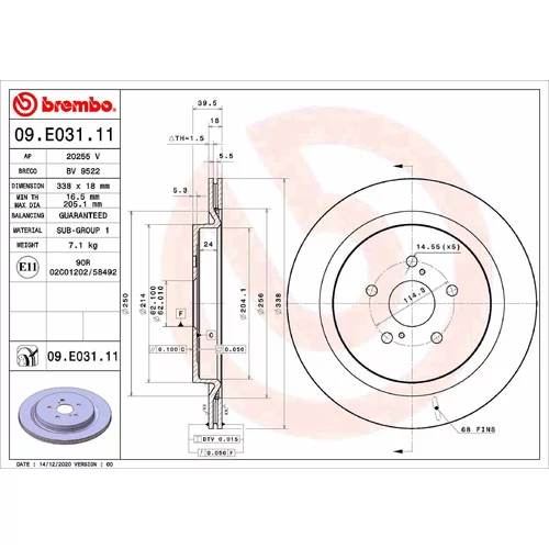 Brzdový kotúč BREMBO 09.E031.11