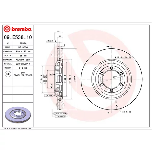 Brzdový kotúč BREMBO 09.E538.10