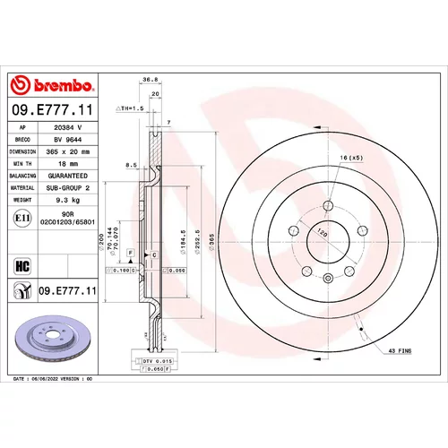 Brzdový kotúč BREMBO 09.E777.11