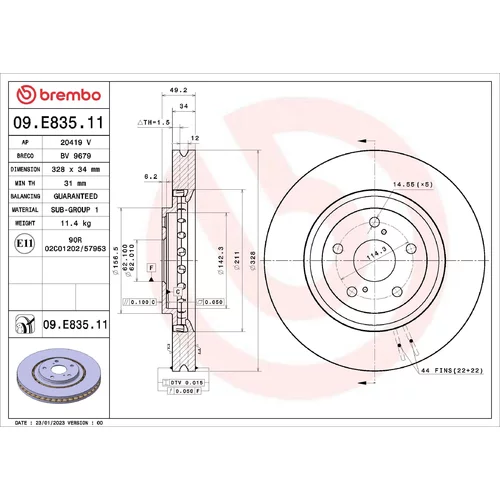 Brzdový kotúč BREMBO 09.E835.11