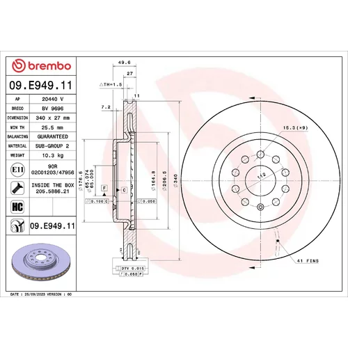 Brzdový kotúč BREMBO 09.E949.11