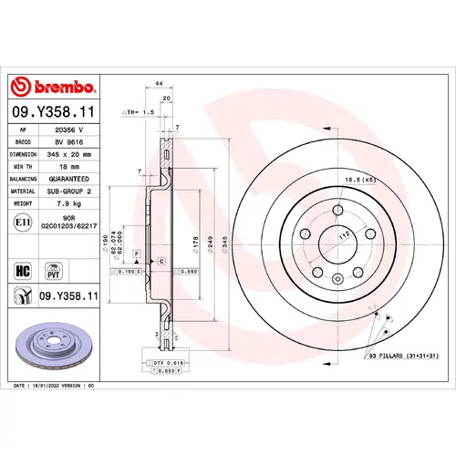 Brzdový kotúč BREMBO 09.Y358.11