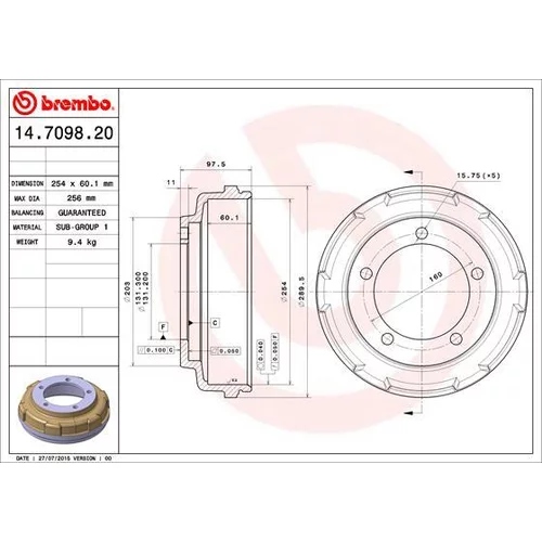 Brzdový bubon BREMBO 14.7098.20