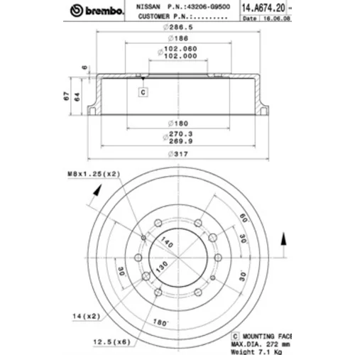 Brzdový bubon BREMBO 14.A674.20