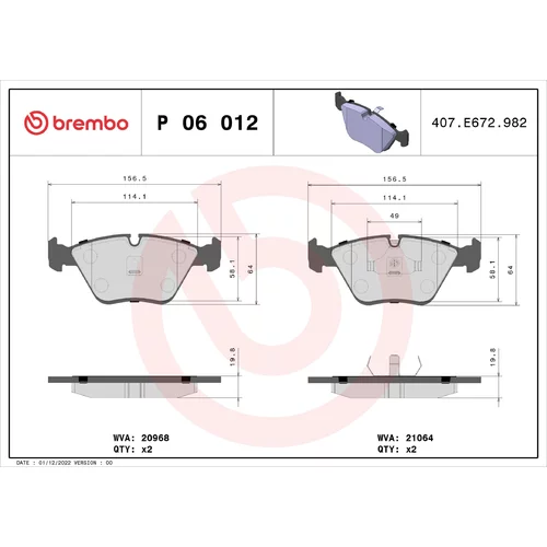 Sada brzdových platničiek kotúčovej brzdy P 06 012 /BREMBO/