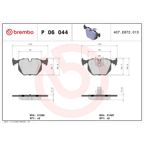 Sada brzdových platničiek kotúčovej brzdy BREMBO P 06 044