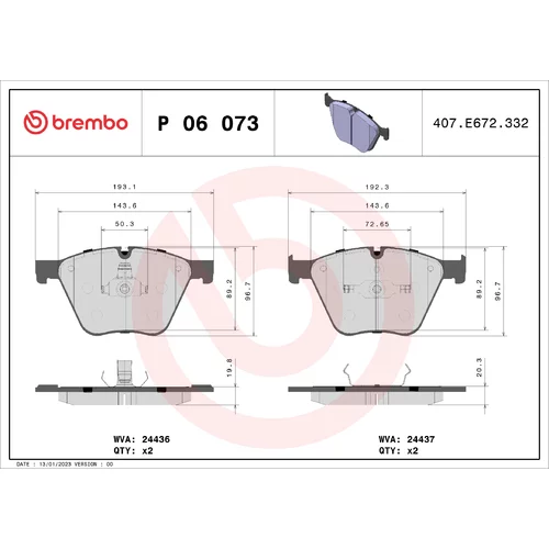 Sada brzdových platničiek kotúčovej brzdy BREMBO P 06 073