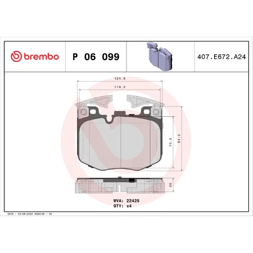 Sada brzdových platničiek kotúčovej brzdy BREMBO P 06 099