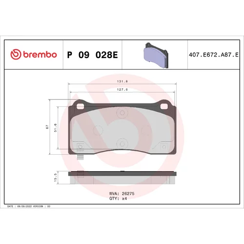 Sada brzdových platničiek kotúčovej brzdy BREMBO P 09 028E