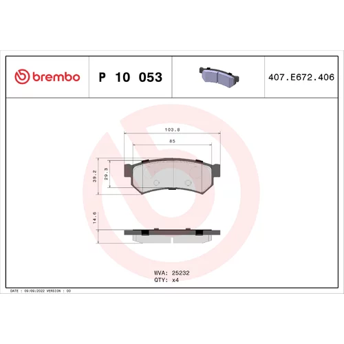 Sada brzdových platničiek kotúčovej brzdy BREMBO P 10 053