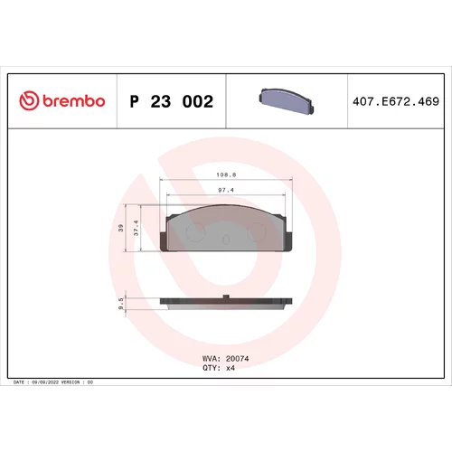 Sada brzdových platničiek kotúčovej brzdy BREMBO P 23 002