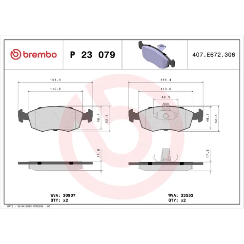 Sada brzdových platničiek kotúčovej brzdy BREMBO P 23 079