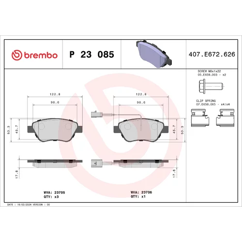 Sada brzdových platničiek kotúčovej brzdy BREMBO P 23 085