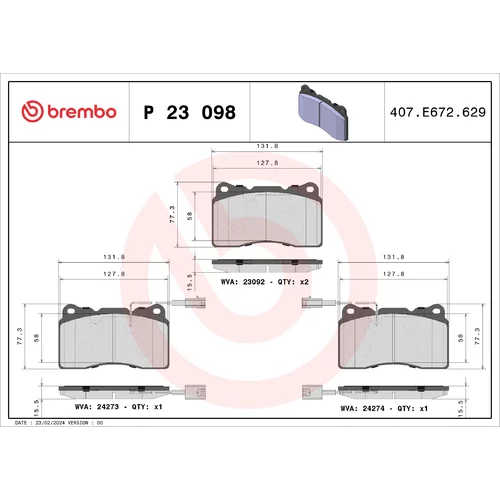 Sada brzdových platničiek kotúčovej brzdy BREMBO P 23 098