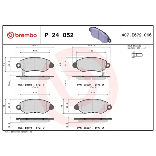 Sada brzdových platničiek kotúčovej brzdy BREMBO P 24 052