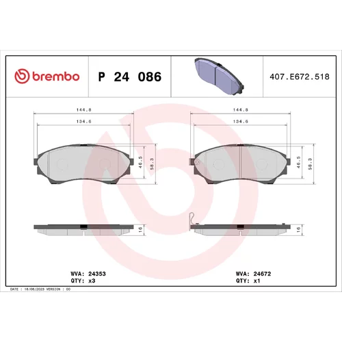 Sada brzdových platničiek kotúčovej brzdy BREMBO P 24 086